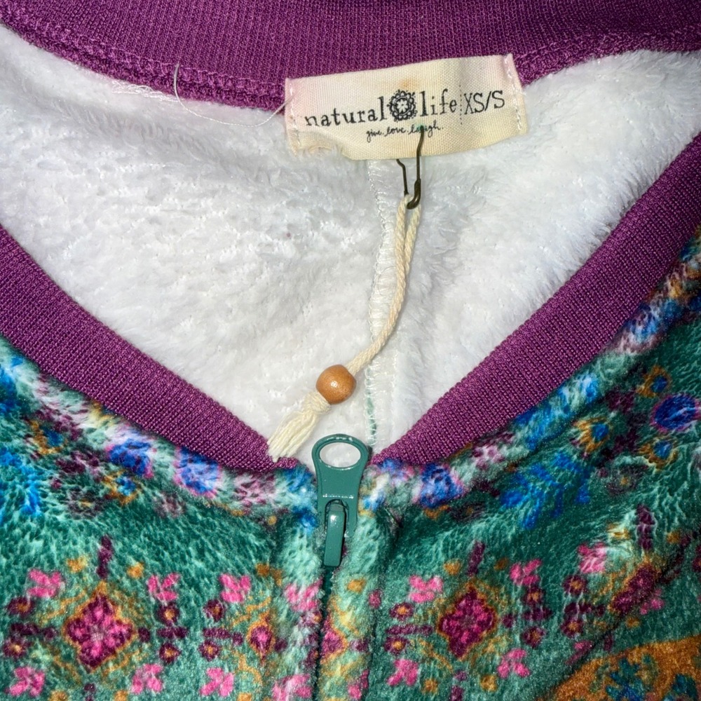 Natural Life Boho Fleece One Piece Pajama Jumpsuit Teal Print XS S - Picture 5 of 5